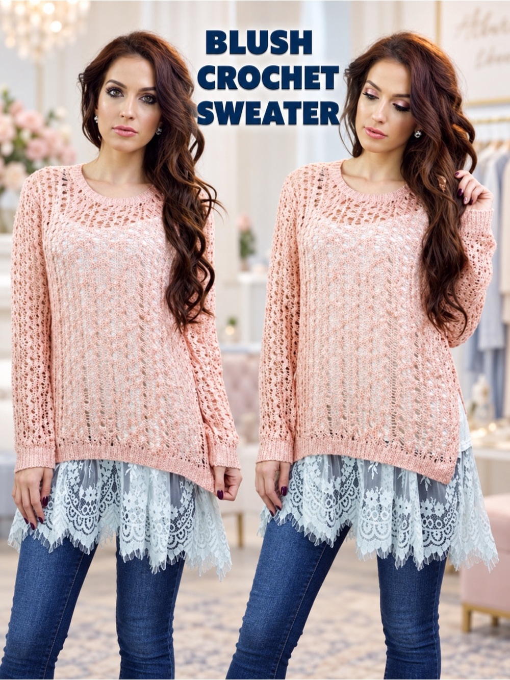 Blush Crochet Sweater NEW